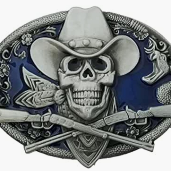 Skeleton cowboy belt buckle approximately 4" - Picture 1 of 2